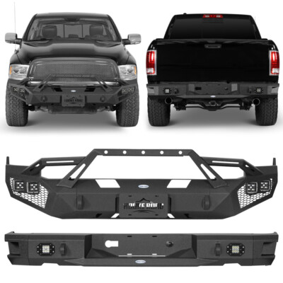 Hooke Road Steel Bumper w/Winch Plate & LED Light Fit 2009-2012 Dodge Ram 1500