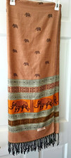 Pashmina Cashmere Scarf Shawl Earth Tones All Over Elephant Print Wrap 66 x 27"