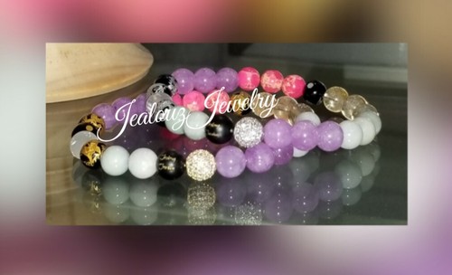 Sterling Silver Cubic Zirconia Rhinestone Jade Love Yoga 8mm Gemstone Bracelet - Picture 2 of 2