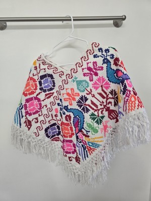 Mexican Handmade Shawl Mexican Poncho-Merida Yucatan Hand Punto De Cruz.