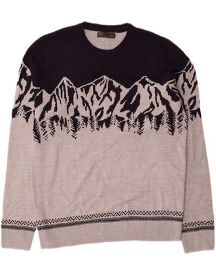 Marks & Spencer Herren Rundhals Pullover Sweater Medium Grau Colourblock BE05
