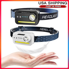 COB LED Headlamp USB Rechargeable Headlight Torch Work Light Bar Head Band Lamp