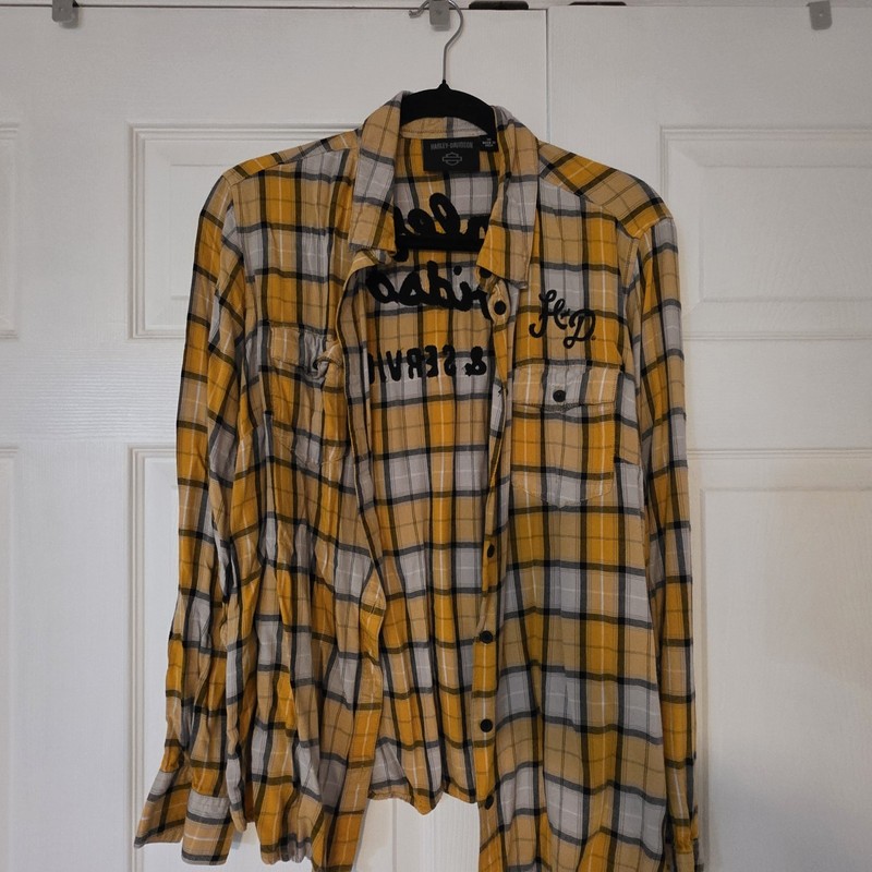Harley-Davidson Women’s Plaid Long Sleeve Button-Up Shirt Embroidered Pockets 1W