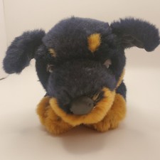 FAO Schwarz ROTWEILLER Puppy Dog Black Brown Floppy 11in Soft Fur Laying Plush
