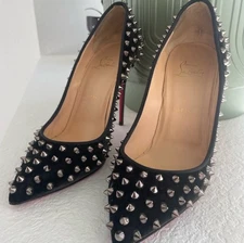 Christian Louboutin Follies Spikes 100 Black Leather Mixed Spikes Size 39