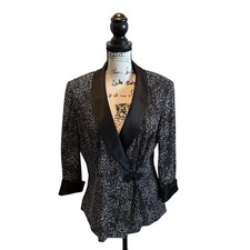 Alex Evenings Metallic Glitter Blazer Jacket Black Silver Size Large NWOT Formal