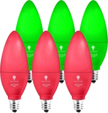 6 Pack LED Red Green Light Bulb - 4W (40Watt Equivalent) - E12 Base Red Green LE