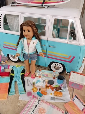 American Girl Doll Joss  VW Surf Bus Van, doll and accessories 