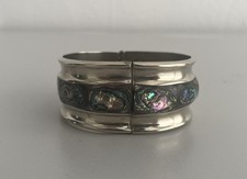 Bracciale vintage epoca Taxco Hechoen Messico metallo alpaca conchiglia abalone anni 80