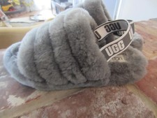 UGG Fluff Yeah Slide Slippers Youth 3 Wool Sheepskin Shearling Grey Slingback