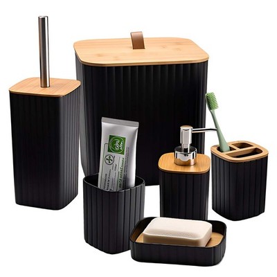 Badzubehör Set 6-teilig Mülleimer Seifenspender, schwarz