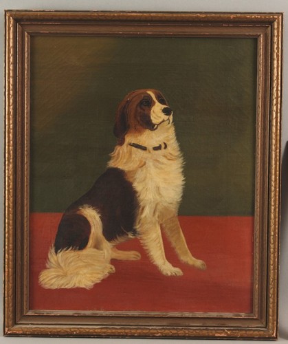 19.Jh. Antik Amerikanische Volkskunst HEILIGER BERNARD Hund Portrait Ölgemälde, NR