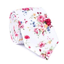 Men's Cotton Printed Floral Tie 2.56" Skinny Narrow Necktie Various Designs 14