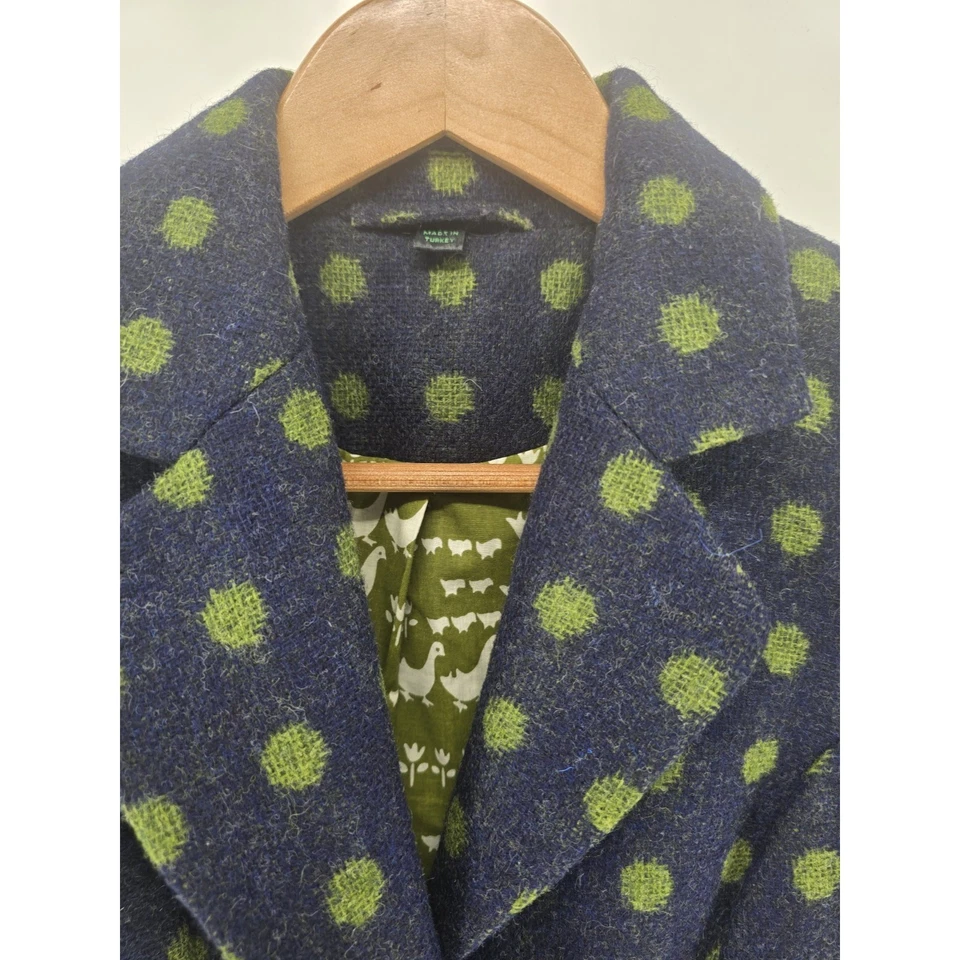 Boden Blazer British Tweed US 4 UK 8 Blue Green Dots 100% Wool Elbow Patch - Image 2 of 4