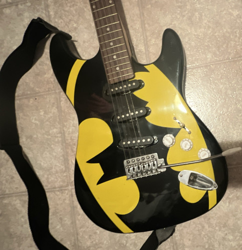 Electric Guitar Batman Graphic Black Yellow 6-String Solid Wood Rosewood Strap
