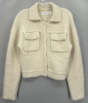 Samsoe Samsoe Jacket Womens Small Beige White Emilie Alpaca Blend Boucle Cropped