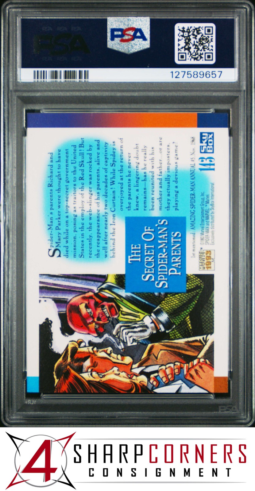 1993 MARVEL UNIVERSE #143 THE SECRET OF SPIDER-MANS PARENTS PSA 10 view 2