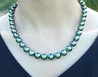 Huge 18"10-12mm Natural South Sea Genuine green Round Pearl Necklace 969