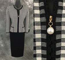 BEAUTIFUL St John collection jacket black white pearl knit suit blazer size 10