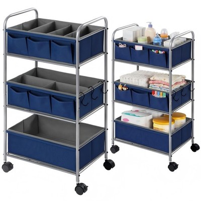 3 Tier Blue Baby Diaper Caddy Organizer Cart with 4+3 Dividers Large Capacity...