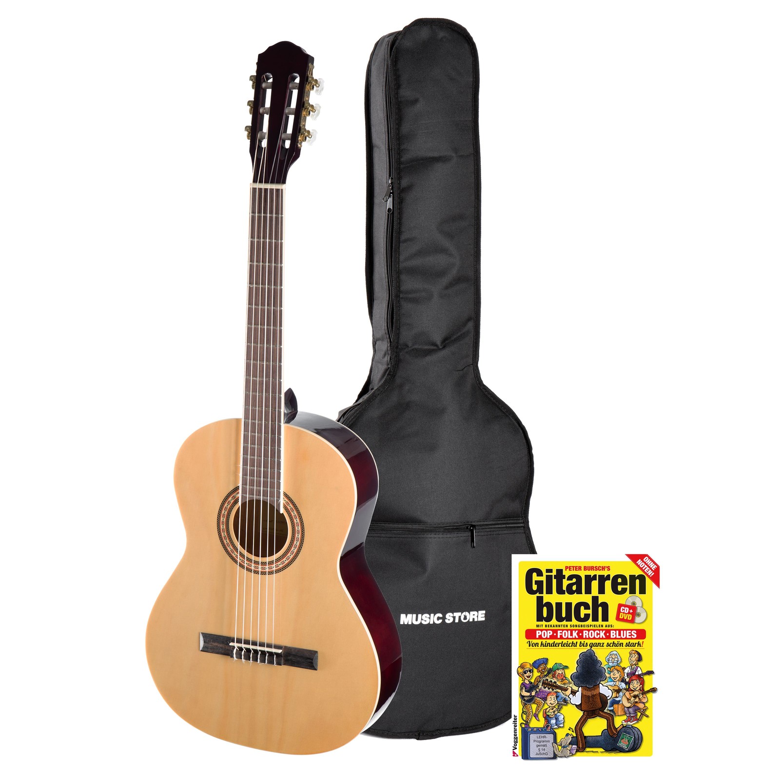 Konzertgitarren Set 44 Gigbag Lehrbuch Hochglanz Hardwood Hals Gold 18690₽