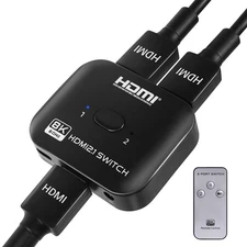 8K HDMI Switch Splitter 2 in 1 Out, Bi-Directional Switcher Support 48Gbps 4K...