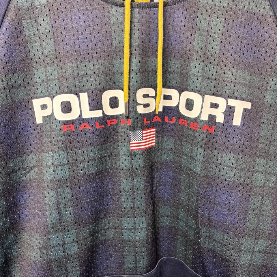 NUEVO SIN ETIQUETAS Polo Sport RL Hombre’s Performance Sudadera con Capucha Tartán Reloj Negro Cuadros 2XLarge Foto 3 de 4