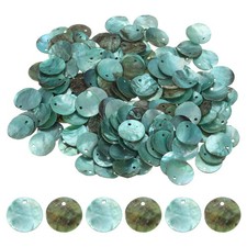 150Pcs 15mm Flat Round Shell Coin Beads, Shell Charm Beads with Hole, Lake Blue