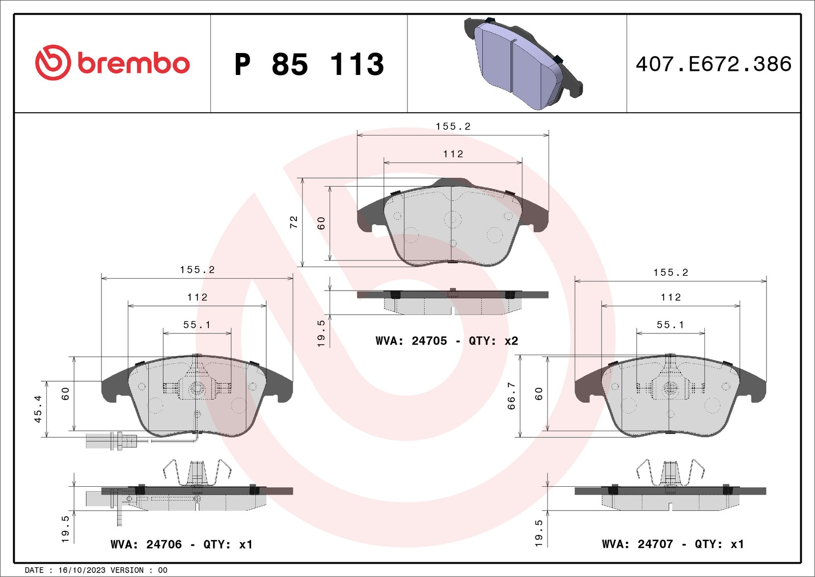 Brake Pads Set Front Brembo P85113X 8K0698151A 8K0098301F 8K0698151F 8K0698151P - Image 27