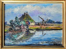 Peter Ternite (geb. 1941, Rostock): Bauernkate an einem See in Mecklenburg
