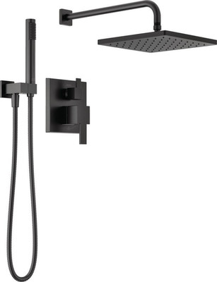 Delta Modern 14 Series Square Rain Shower System Faucet Set, Rainfall Matte Blac