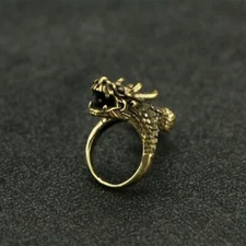 Vintage Brass Dragon Ring Solid Copper Men Retro Dragon Head Band Collectible