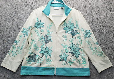 Draper's & Damon's Jacket Women PXL Multi Embroidery Floral Shoulder Pads Zip Up