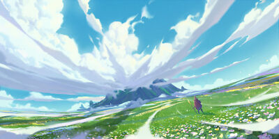 Landscape yh wu art fantasy clouds flowers field staff Custom Gaming Mat Desk