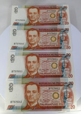 2002 Philippines 20 Piso 4pc Sequential Lot p182h UNC