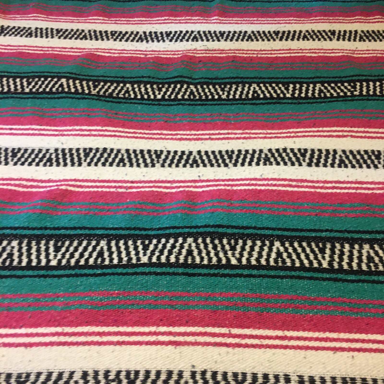 Mexican Falsa Blanket 44x78”Southwest Indian Black,Pink,Teal,White