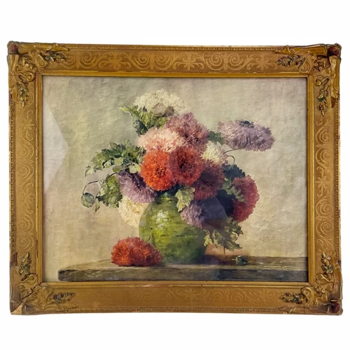 Vintage Still Life Floral Bouquet Art Print Gold Gesso Frame Grandmillenial 22"