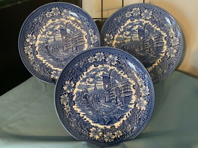 ROYAL TUDOR WARE Set of (3) Coaching Taverns 1828 OVER-SIZED SAUCERS~7 3/8''~XPO 