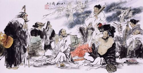 100% ORIGINAL ASIAN FINE ART CHINESE FIGURE WATERCOLOR PAINTING-Eight immortals - Imagen 1 de 12