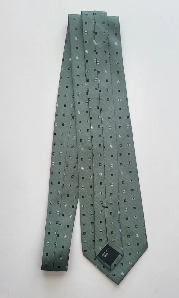 Corbata de cuello largo para hombre Calvin Klein 100 % seda verde azul blanco estampado geométrico Foto 4 de 4