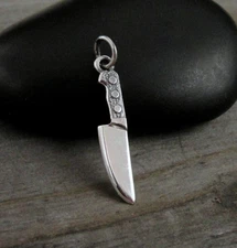925 Sterling Silver Knife Charm - Chef Knife Pendant - Culinary School Gift