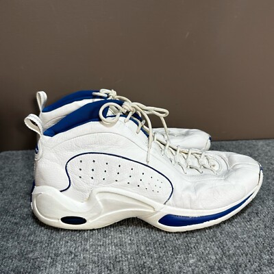 REEBOK Shoes Men 14 White Blue Leather DMX Basketball Sneaker RB