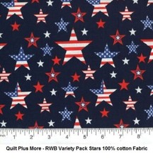 Red White Navy Blue Variety Pack Stars 100 Cotton Fabric sold by the 1/4 yard
