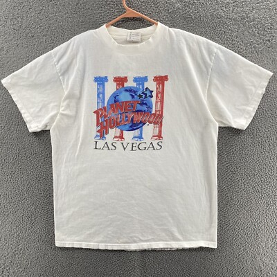 VINTAGE Planet Hollywood T Shirt Men Extra Large White Las Vegas Graphic USA 90s