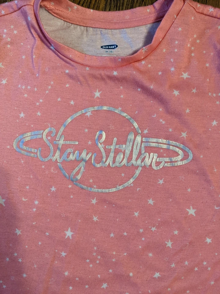 Camisón "Stay Stellar" Azul Marino Antiguo Niñas Talla M 8 Estrellas Rosa Camisa de Noche Foto 3 de 4