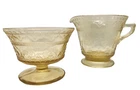 Vintage Patrician Spoke Federal Depression Glass Amber Yellow Creamer & Sherbert