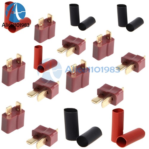 10 Pairs Ultra T-Plug Connectors Deans Style Male Female +Shrink Tube Red Black - Picture 3 of 12