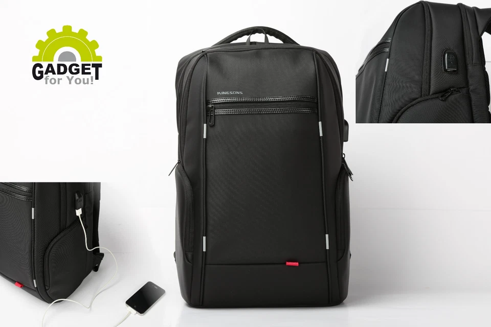 Laptop Rucksack Herren I WASSERDICHT + integrierter USB-Anschluss in Schwarz 