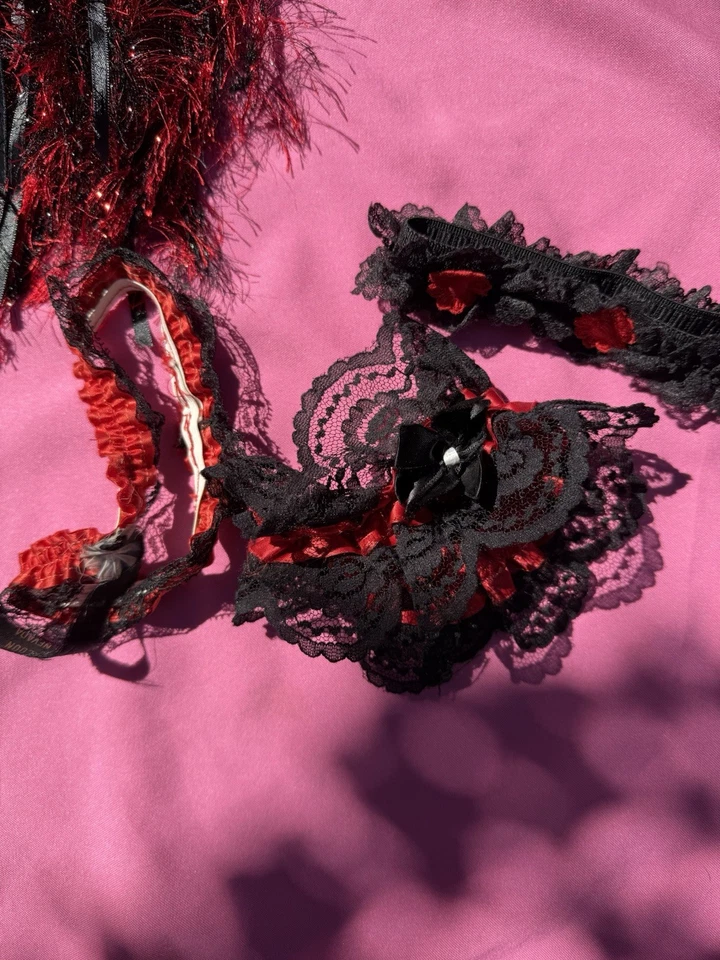 Vintage New Leaf By Samir Lace Saloon Girl Dress W/ Access Cosplay Costume Black - Image 4 of 4