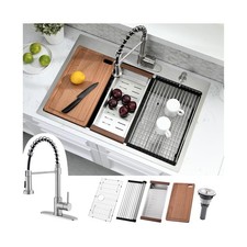 33 x 22 Drop In Kitchen Sink with Faucet Combo - 33x22 Drop In Sink and Fauce...